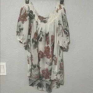 Libian Floral Blouse - White and Brown